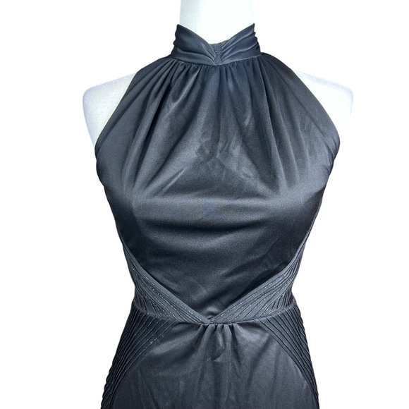 Vintage 80's Black Maxi Halter Dress Small Whimsagoth Witchy Gothic Union Made - Picture 3 of 11